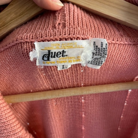 Vintage 70s Duet Button Front-tie Waist Cardigan Mauvey Pink - L - Picture 4 of 5